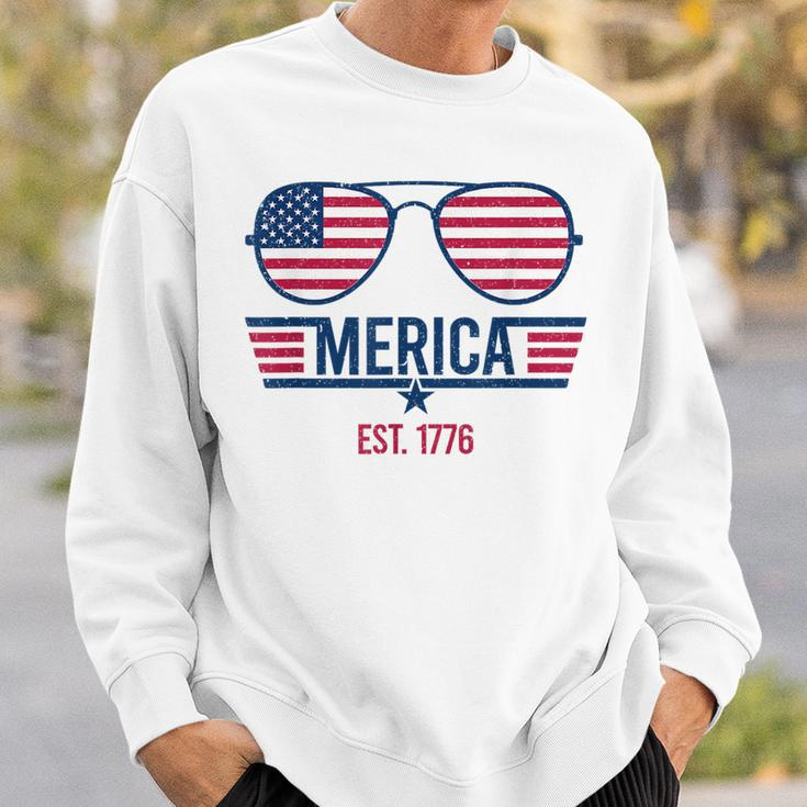America Est 1776 4Th Of July Patriotic Usa Flag Sunglasses Sweatshirt Gifts for Him