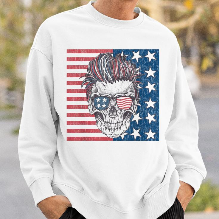 American Flag Skull Skeleton Biker4Th Of July Biker Funny Gifts Sweatshirt Gifts for Him