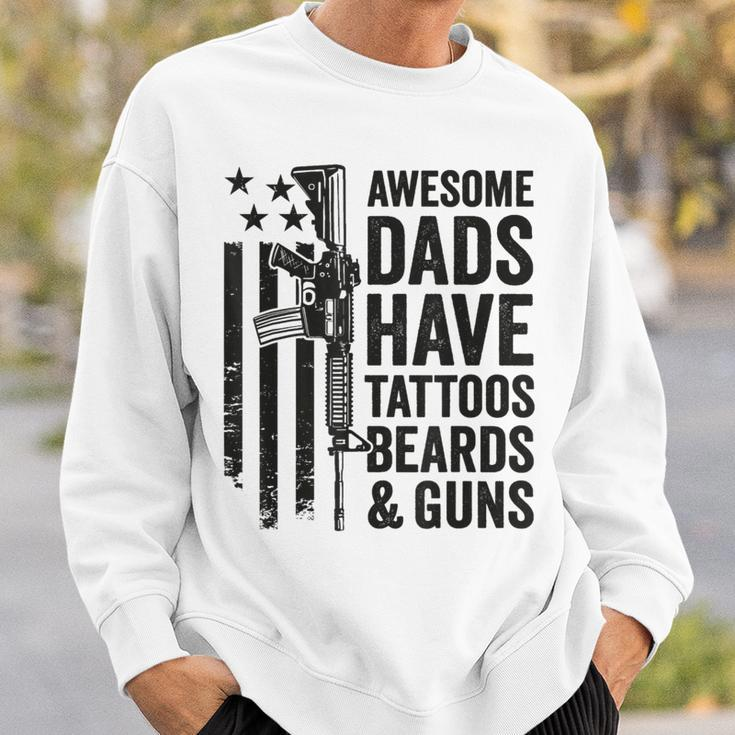 Awesome Dads Have Tattoos Beards & Guns - Funny Dad Gun Sweatshirt Gifts for Him
