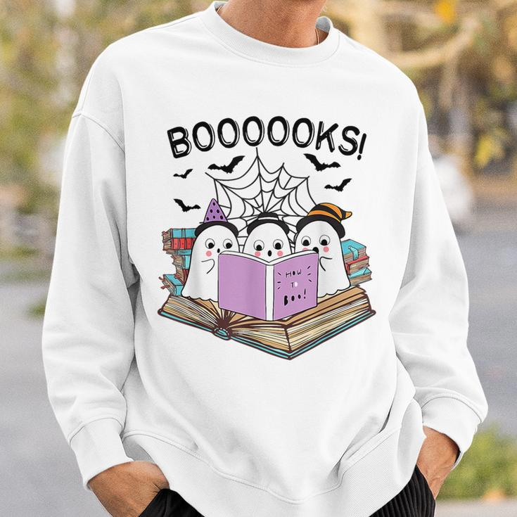 Boooks Cute Ghost Book Worm Nerd Halloween Spooky Party Sweatshirt Gifts for Him