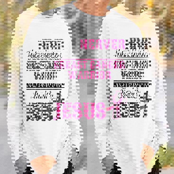 Breast Cancer Awareness Never Underestimate Breast Cancer Sweatshirt Gifts for Him