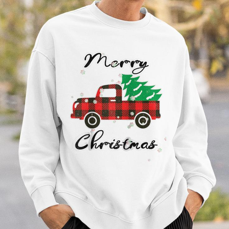 Buffalo Plaid Christmas Tree Cute Red Truck Xmas Sweatshirt Gifts for Him