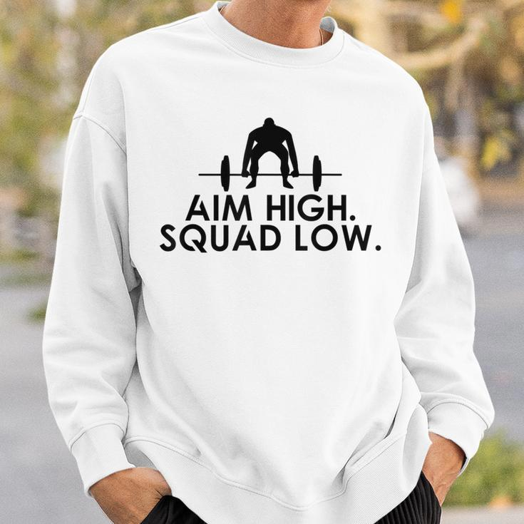 Cool Fitness Motivational Aim High Squat Low Quote Gym Sweatshirt Gifts for Him