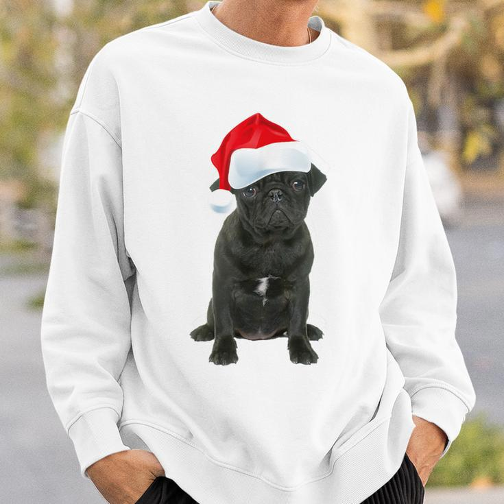 Cute Black Pug Santa Hat Matching Christmas Fun Sweatshirt Gifts for Him