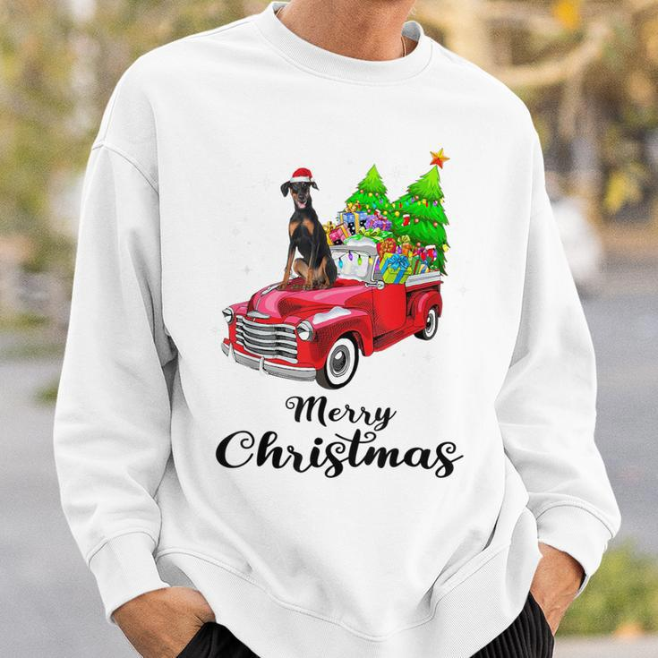 Doberman Pinscher Ride Red Truck Christmas Pajama Sweatshirt Gifts for Him