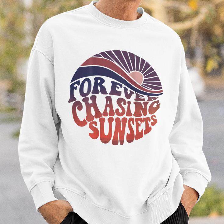 Forever Chasing Sunsets Word On Back Workout Summer Casual Summer Funny Gifts Sweatshirt Gifts for Him