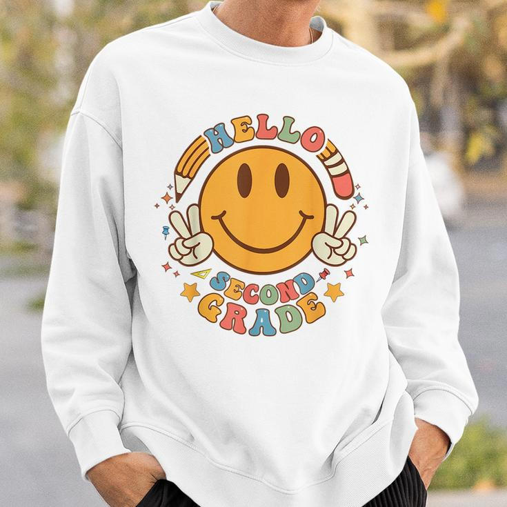 Hello 2Nd Grade Smile Pencil Groovy Back To Shool 2Nd Grade Sweatshirt Gifts for Him