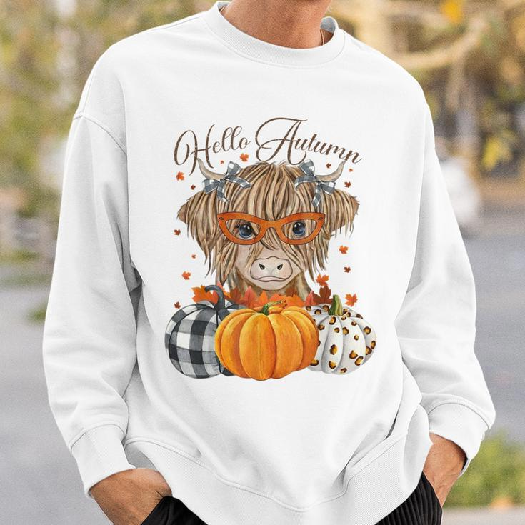 Hello Autumn Fall Highland Cow Pumpkins Thanks Giving Sweatshirt Gifts for Him