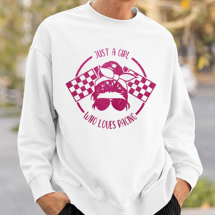 Just A Girl Who Loves Racing Race Day Checkered Flags Gift Racing Funny Gifts Sweatshirt Gifts for Him