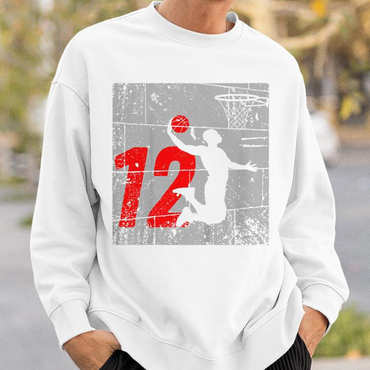 Kids Distressed 12 Year Old 12Th Basketball Birthday Slam Dunk Sweatshirt Gifts for Him