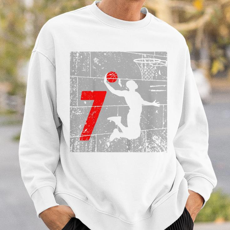 Kids Distressed 7 Year Old 7Th Basketball Birthday Slam Dunk Sweatshirt Gifts for Him