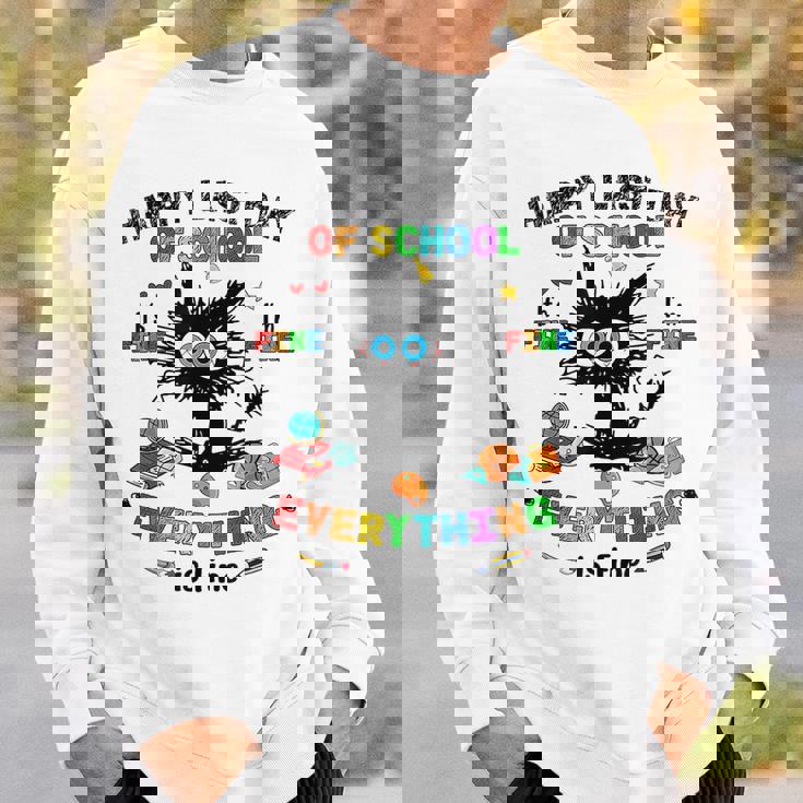 Last Day Of School Black Cat Its Fine Im Fine Everything Sweatshirt Gifts for Him