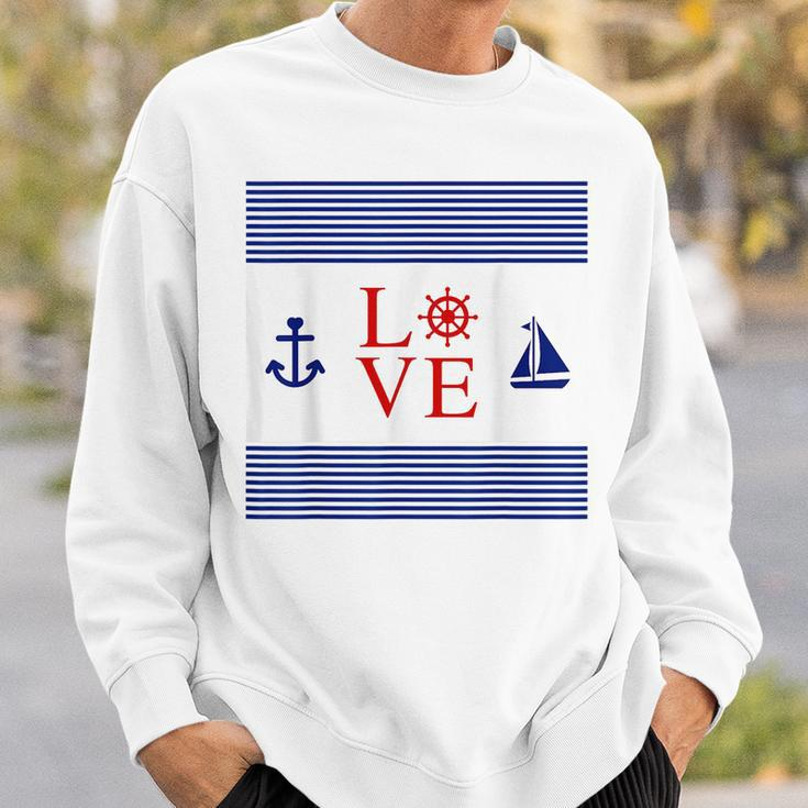 Nautical Love With Anchor Wheel Sailboat Sweatshirt Gifts for Him
