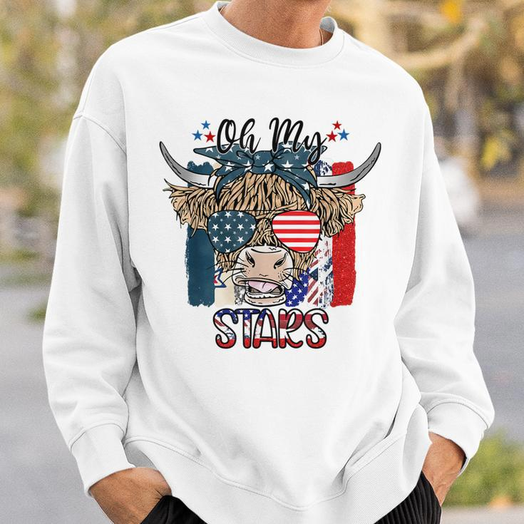 Oh My Stars Highland Cow Heifer Cow Girls 4Th Of July Sweatshirt Gifts for Him
