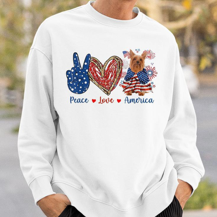 Peace Love Silky Terrier Dog Patriotic America Flag 4Th July Sweatshirt Gifts for Him