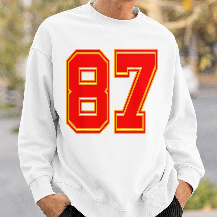 Red Number 87 White Yellow Football Basketball Soccer Fans Sweatshirt Gifts for Him