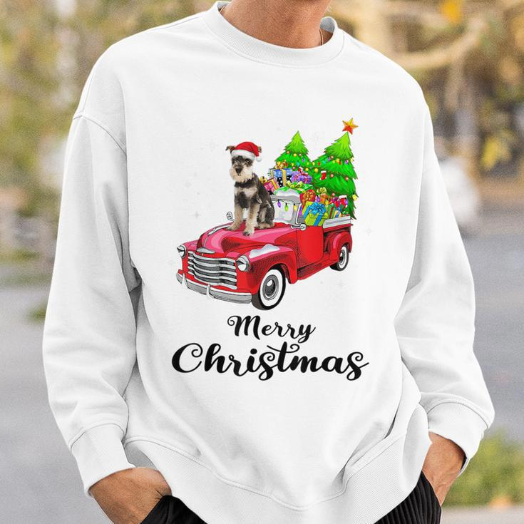 Schnauzer Ride Red Truck Christmas Pajama Sweatshirt Gifts for Him
