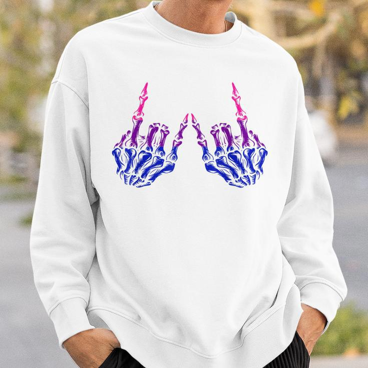 Skeleton Rock Hand Lgbt-Q Cool Bisexual Pride Color Bi Flag Sweatshirt Gifts for Him