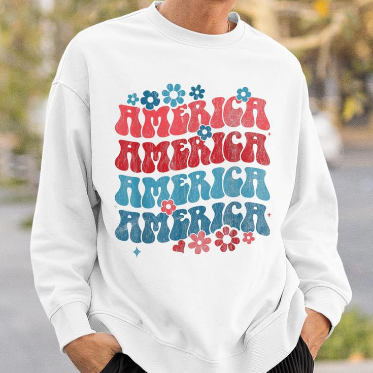 Vintage American Groovy 4Th Of July America Patriotic Usa Patriotic Funny Gifts Sweatshirt Gifts for Him