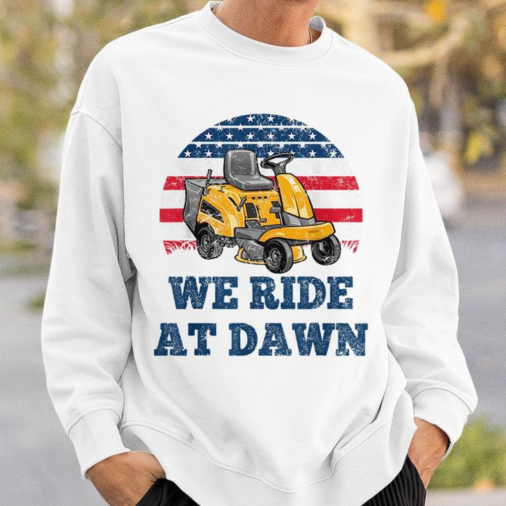 We Ride At Dawn Suburban Lawns Lawnmower Dad Lawn Caretaker Sweatshirt Gifts for Him
