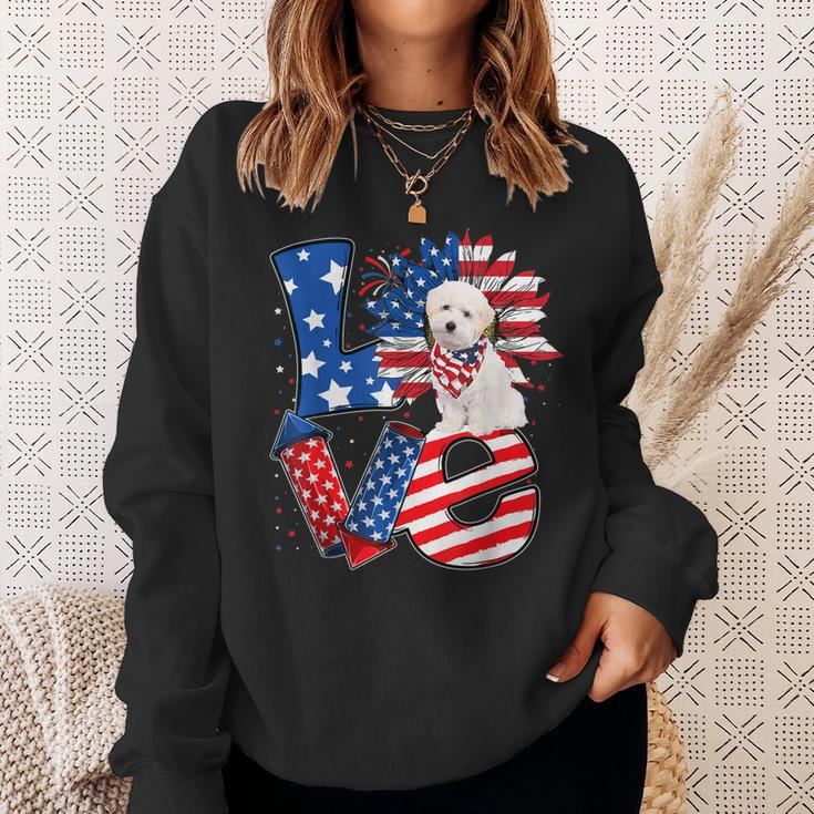 4Th Of July Decor Patriotic Love Maltipoo Dog Usa Flag Sweatshirt Gifts for Her