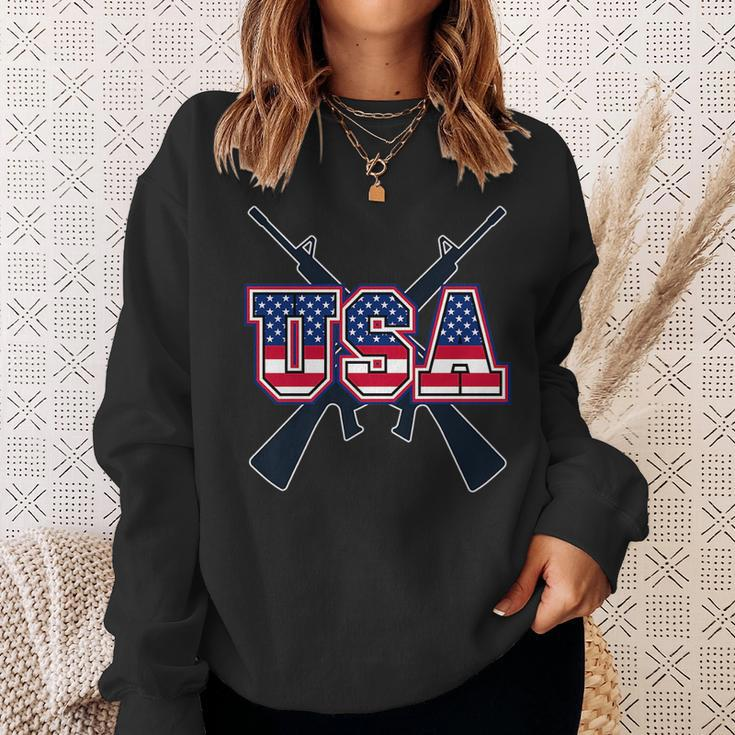 4Th Of July Usa With Gun Background Gun Funny Gifts Sweatshirt Gifts for Her