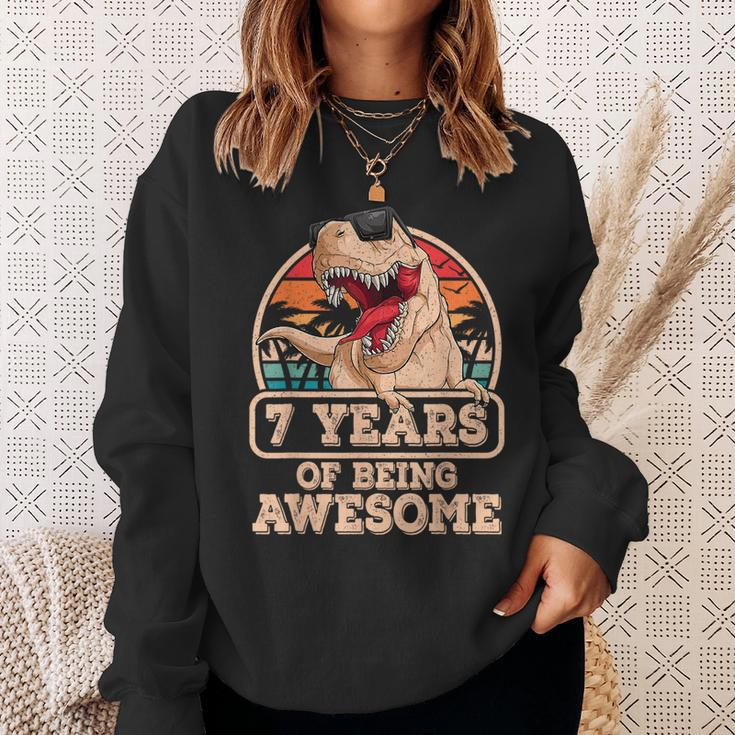7 Years Of Being AwesomeRex Dinosaur 7Th Birthday Dino Sweatshirt Gifts for Her