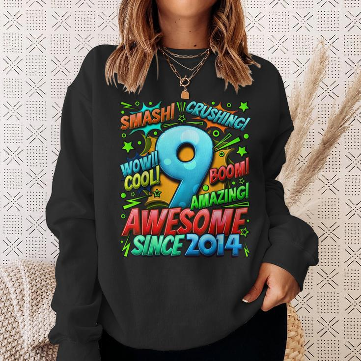 9Th Birthday Comic Style Awesome Since 2014 9 Year Old Boy Sweatshirt Gifts for Her