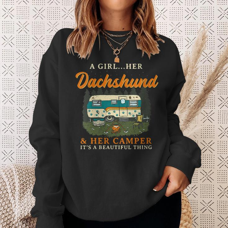 A Girl Her Dachshund And Her Camper Weiner Camping Gift For Womens Sweatshirt Gifts for Her