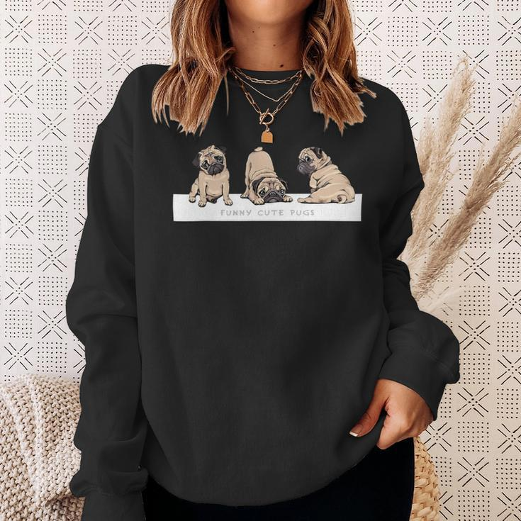 Adorable Beige Pug Puppies On Pink Sweatshirt Gifts for Her