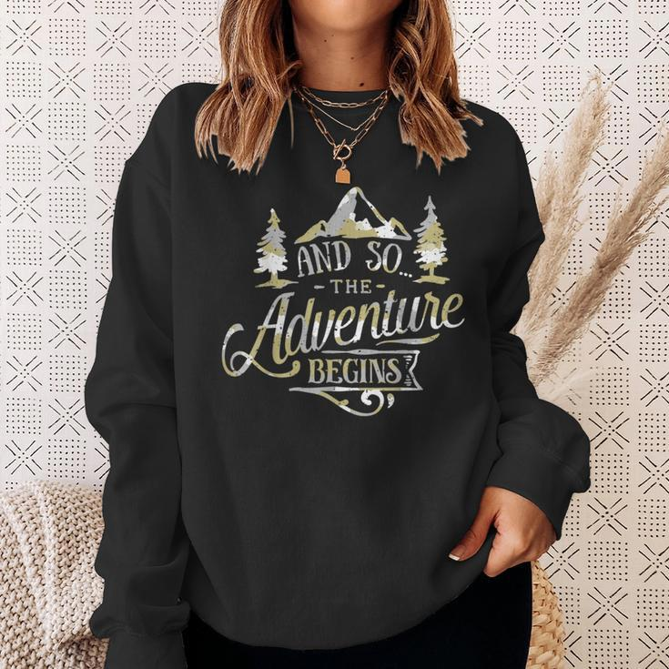 The Adventure Begins Vintage Look CamoSweatshirt Gifts for Her