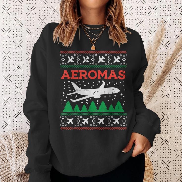 Aeromas Plane Ugly Christmas Sweater Flight Xmas Pilot Pj Sweatshirt Gifts for Her