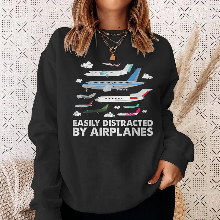 Aircraft Easily Distracted By Airplanes Pilot Aviator Sweatshirt Gifts for Her