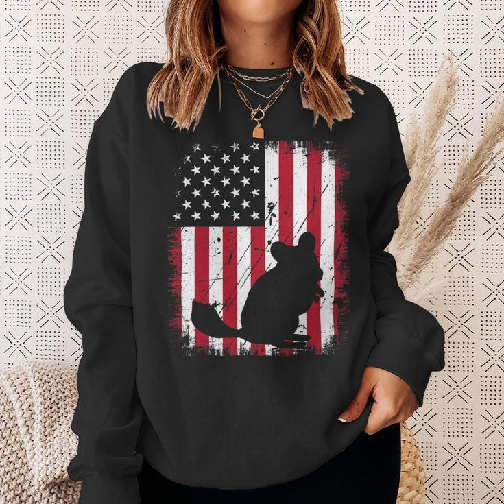 Animal Lover Vintage American Flag 4Th Of July Chinchilla Sweatshirt Gifts for Her