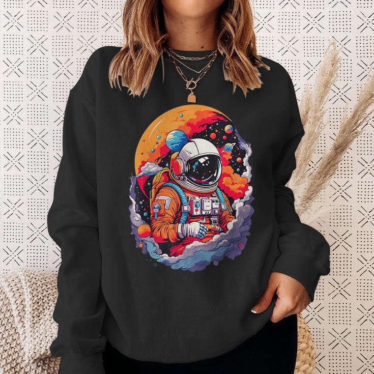Astronaut In Space Astronaut With Planets Spaceman Sweatshirt Gifts for Her