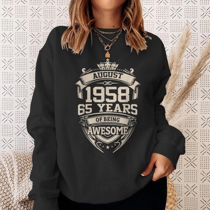 August 1958 65 Years Of Being Awesome 65Th Birthday Sweatshirt Gifts for Her