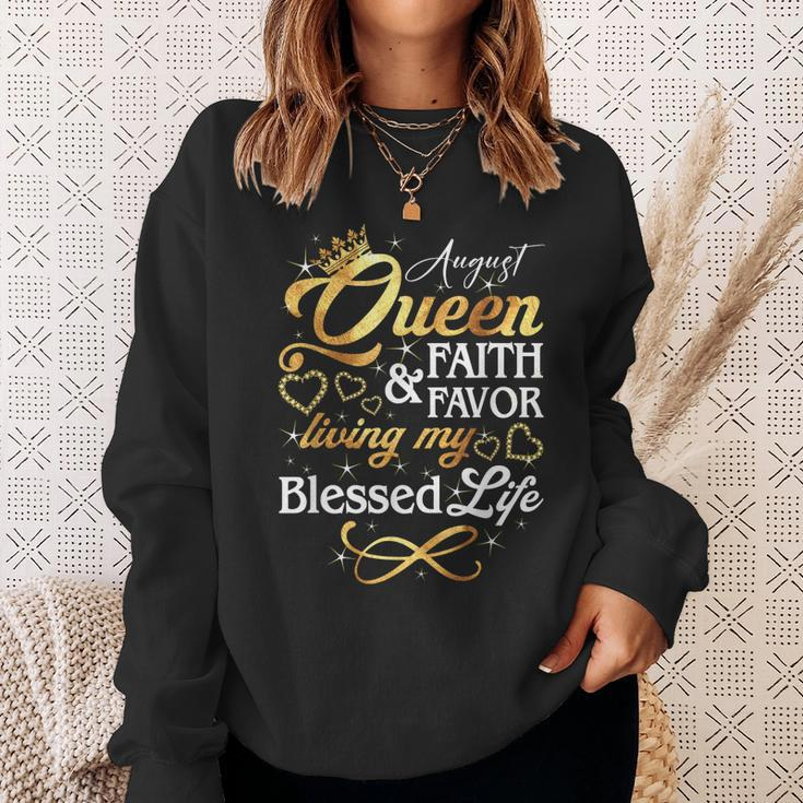 August Queen Living My Blessed Life Birthday Queen Crown Sweatshirt Gifts for Her