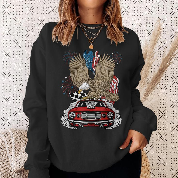 Auto Racing 4Th Of July Eagle Usa Flag Dragster Race Sweatshirt Gifts for Her