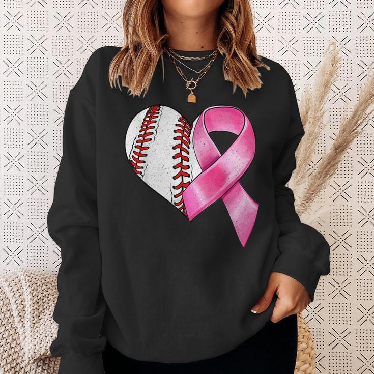 Baseball Heart Pink Ribbon Warrior Breast Cancer Awareness Sweatshirt Gifts for Her