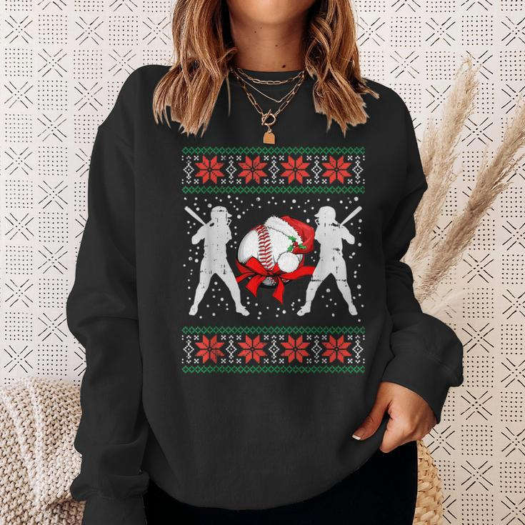 Baseball Ugly Christmas Sweater Softball Batter Hitter Sweatshirt Gifts for Her