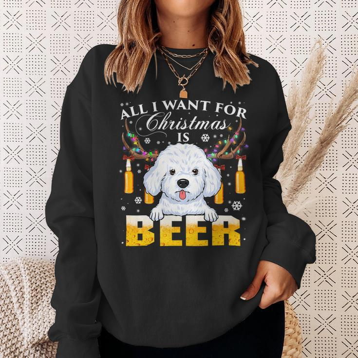 Beer Bichon Frise Reindeer Beer Christmas Ornaments Xmas Lights Sweatshirt Gifts for Her
