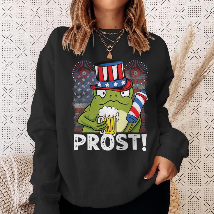 Beer Funny 4Th Of July Us Flag Prost Frog With Beer Sweatshirt Gifts for Her