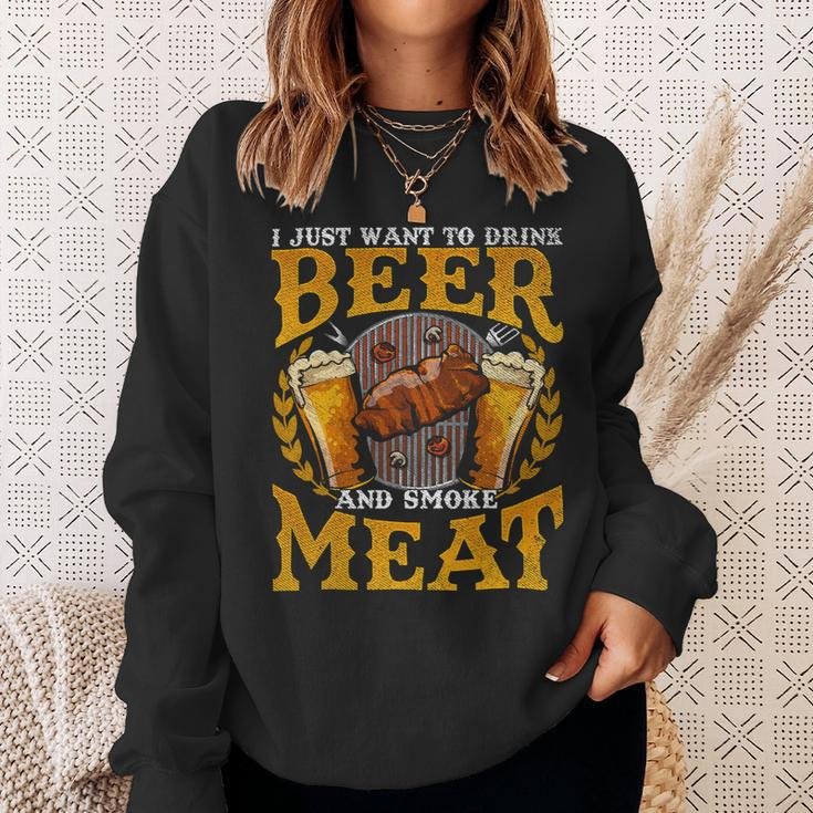 Beer Funny Bbq I Just Want To Drink Beer And Smoke Meat Barbecue70 Sweatshirt Gifts for Her