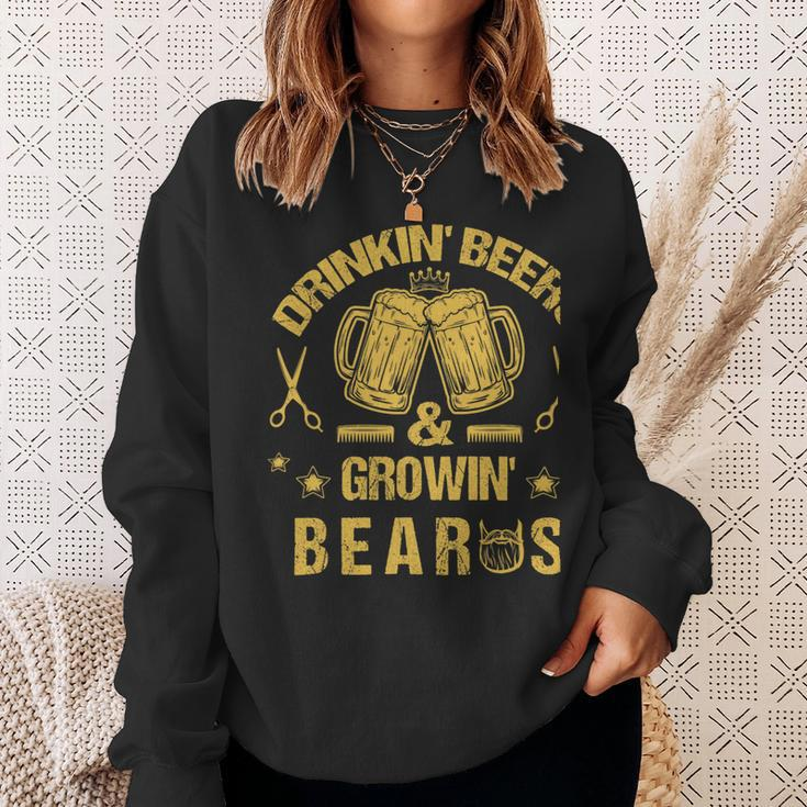 Beer Funny Bearded Beer Drinker Drinking Beers Beard Lover Humor Sweatshirt Gifts for Her