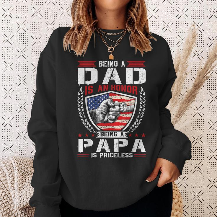 Being Dad Is An Honor Being Papa Is Priceless Usa Flag Daddy Sweatshirt Gifts for Her