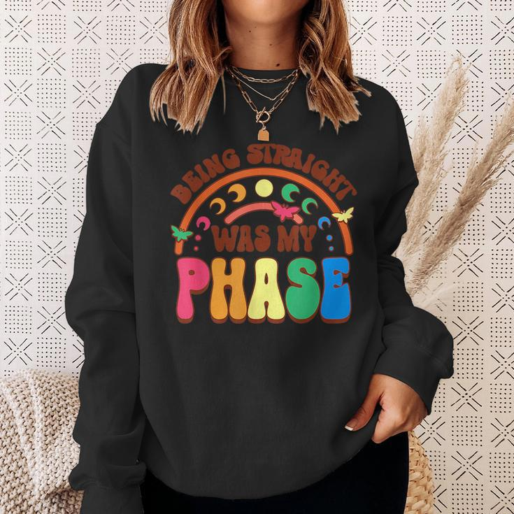 Being Straight Was My Phase Groovy Lgbt Pride Month Gay Les Sweatshirt Gifts for Her
