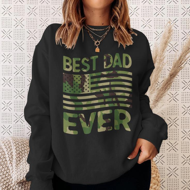Best Dad Ever Fathers Day Gift American Flag Military Camo Sweatshirt Gifts for Her