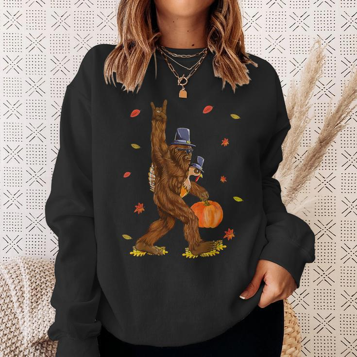 Bigfoot Pilgrim Turkey Pumpkin Thanksgiving Sasquatch Men Sweatshirt Gifts for Her