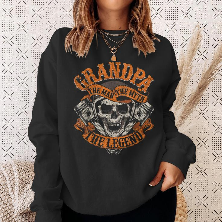 Biker Grandpa Man Myth Legend Fathers Day Grunge Motorcycle Sweatshirt Gifts for Her