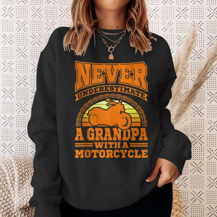 Biker Grandpa Motorcycle Never Underestimate An Old Man Sweatshirt Gifts for Her